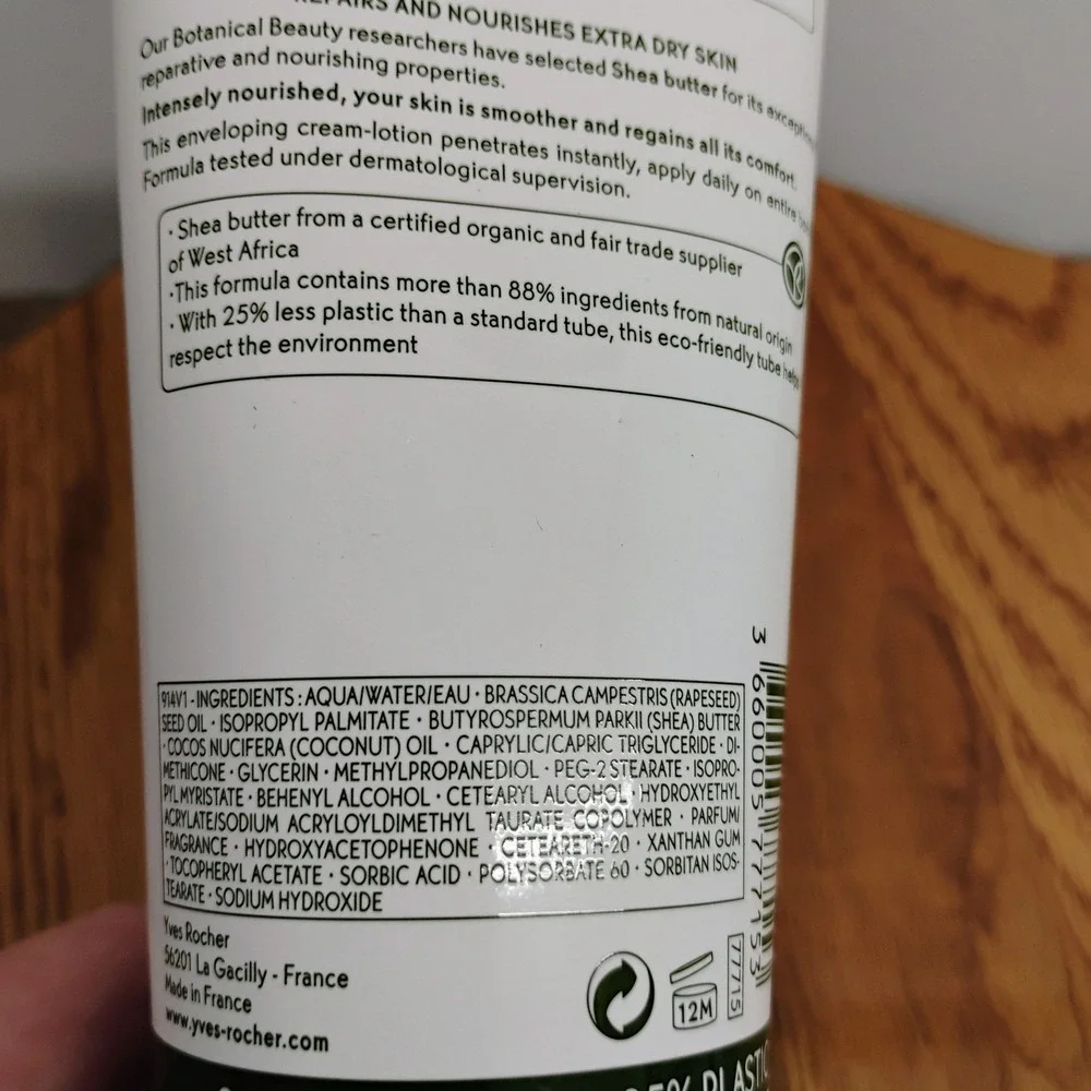 Yves Rocher Repair Lotion With Shea Butter Extra Dry Skin 200ml 6.7 Fl Oz Tube